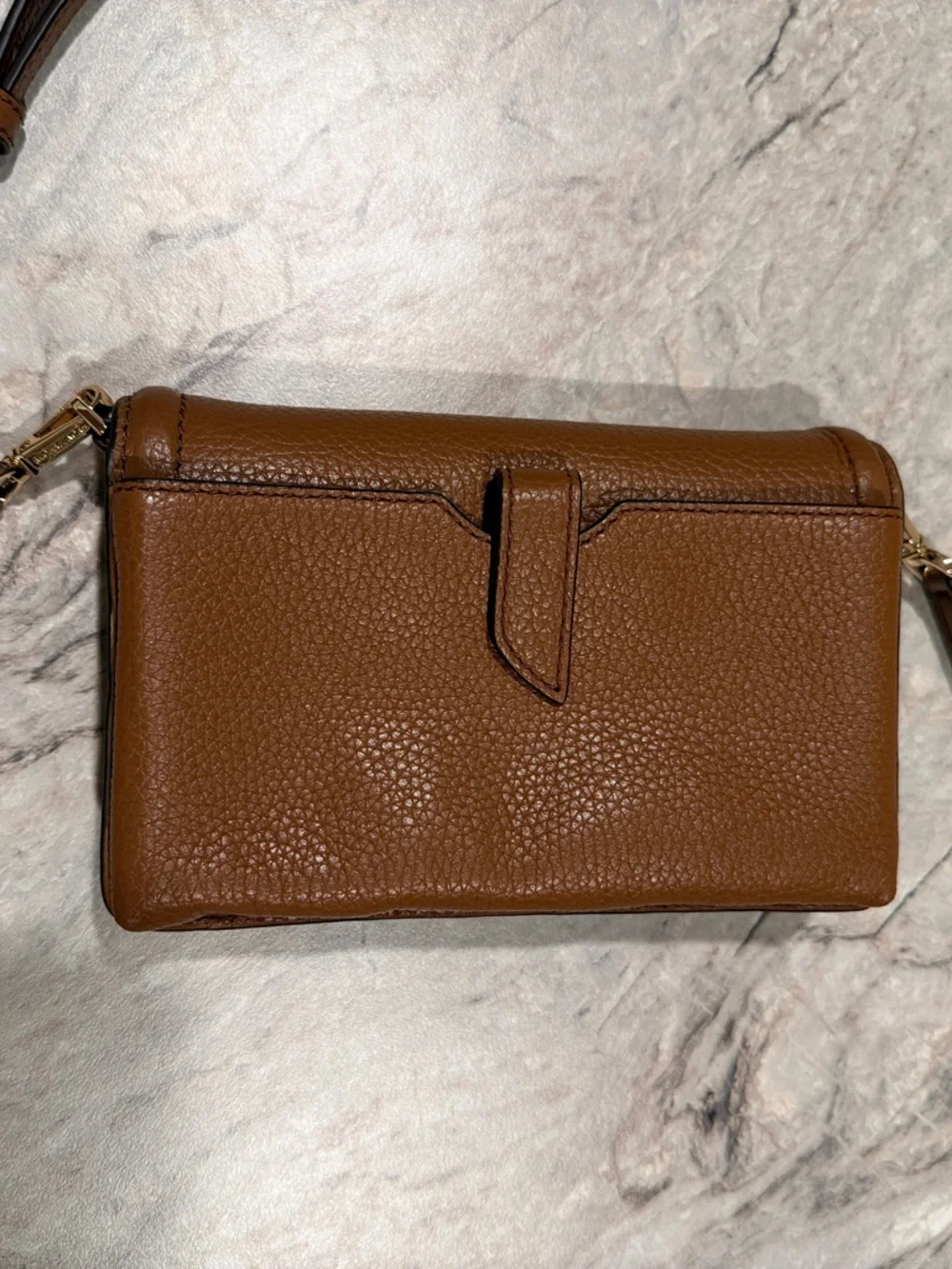 Michael Kors Brown Pebbled Leather Crossbody Wallet with Gold Hardware